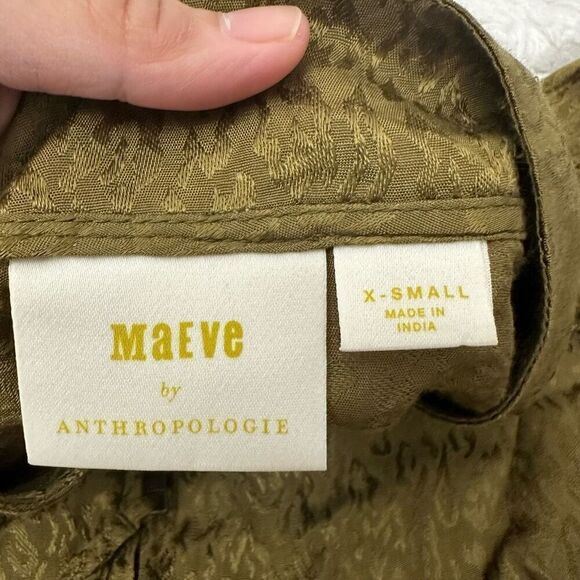 Maeve x Anthropologie Green Shiny Tonal Leopard Print Zip Top Lightweight XS - Picture 6 of 10